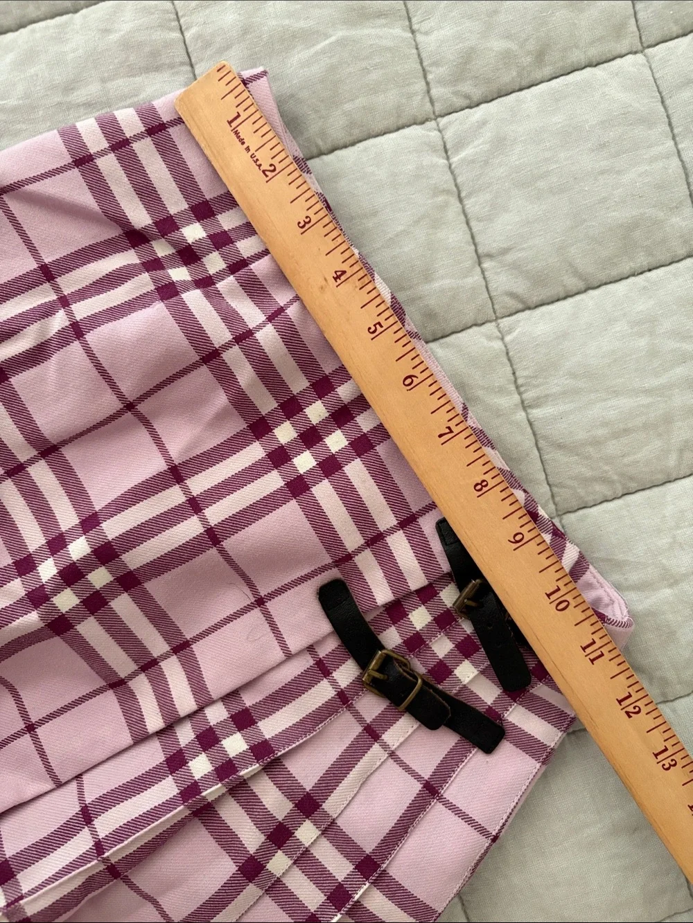 Burberry Girls Purple Plaid Pleated Wool Blend Mini Skirt